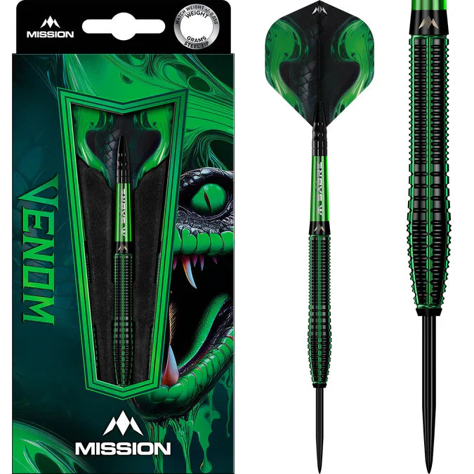 Mission - Venom 90% - Čierna & Zelená - Sada Steel Šípok - Direct Darts - 2