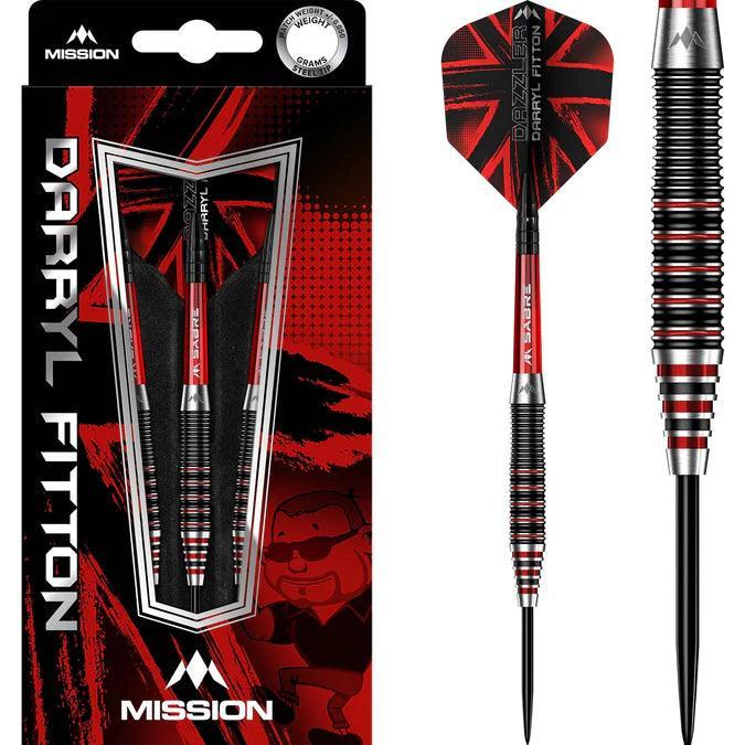 Mission - Darryl Fitton - Electro Čierna & Červená - 95% - The Dazzler - Sada Steel Šípok - Direct Darts - 1