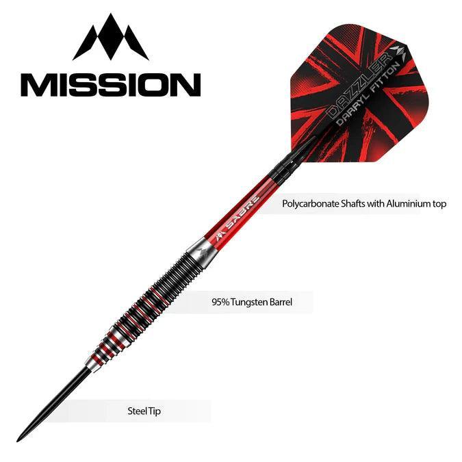 Mission - Darryl Fitton - Electro Čierna & Červená - 95% - The Dazzler - Sada Steel Šípok - Direct Darts - 4