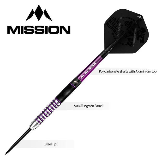 Mission - James Hurrell - Hillbilly - Čierna & Fialová - 90% - Sada Steel Šípok - Direct Darts - 4
