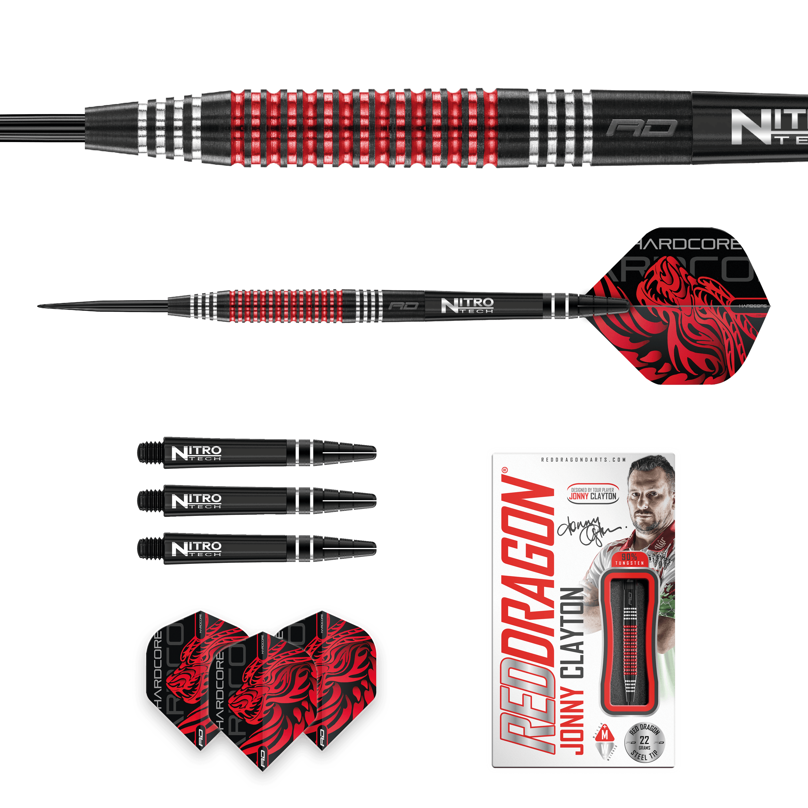 Red Dragon - Jonny Clayton S.E. 90% - Sada Steel Šípok - Direct Darts - 5