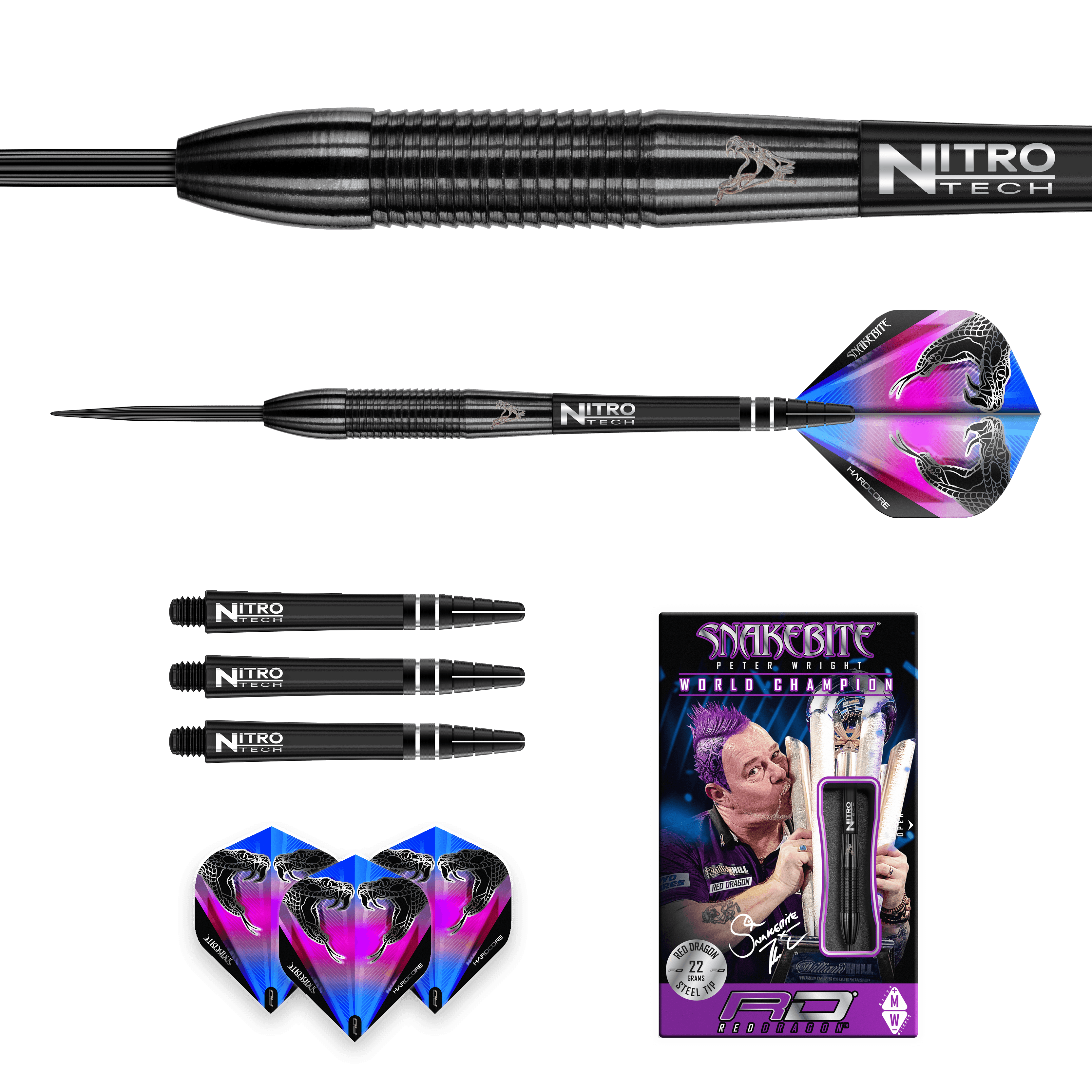 Red Dragon - Peter Wright Snakebite 3 Black 90% - Sada Steel Šípok - Direct Darts - 5
