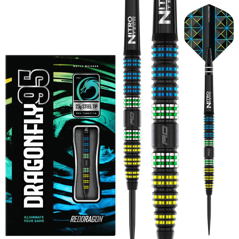 Red Dragon - Dragonfly 95 Black - Tapered 95% - Sada Steel Šípok - Direct Darts - 2