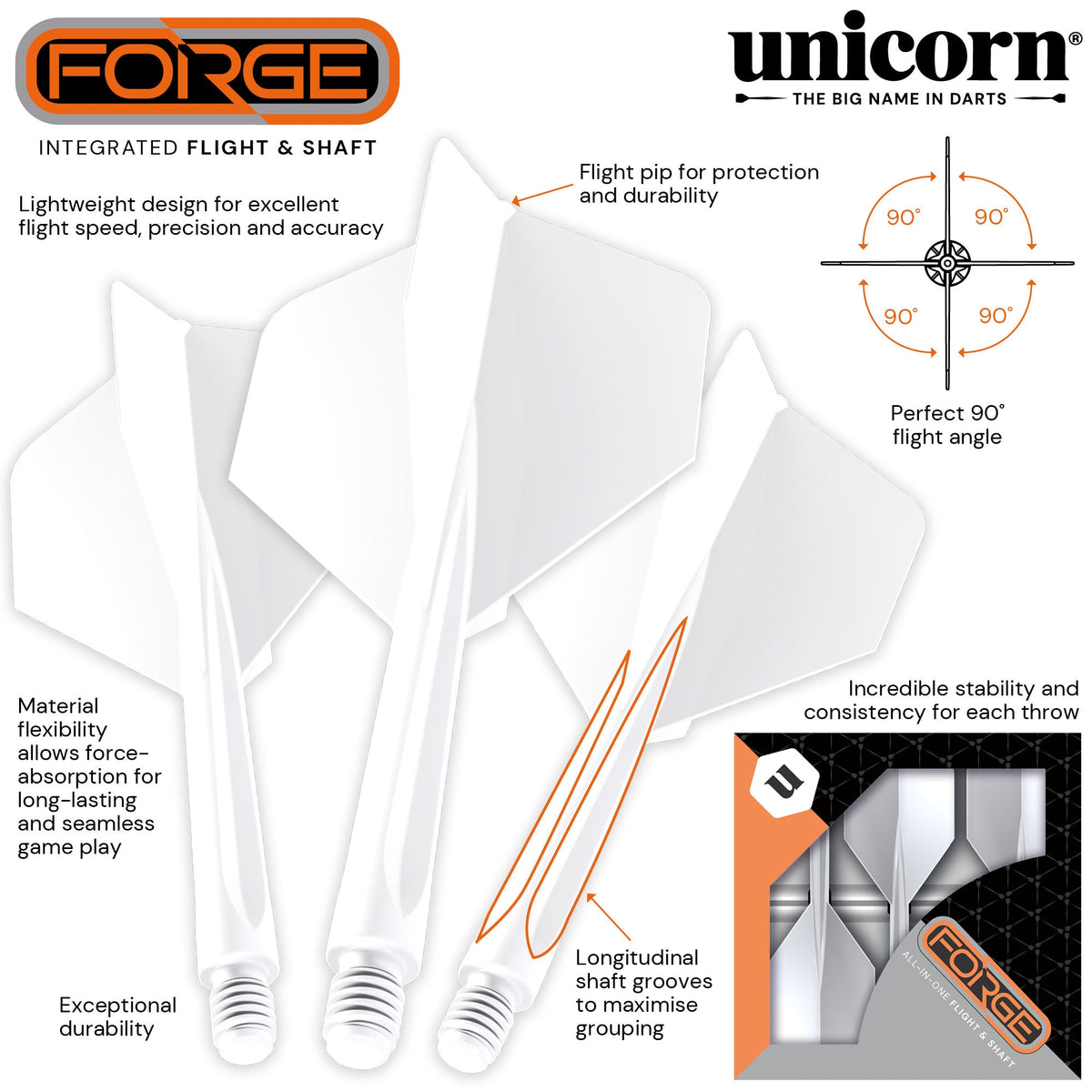 Unicorn - Forge - Plus Biela - Šípky Letky/Násadky - Direct Darts - 2