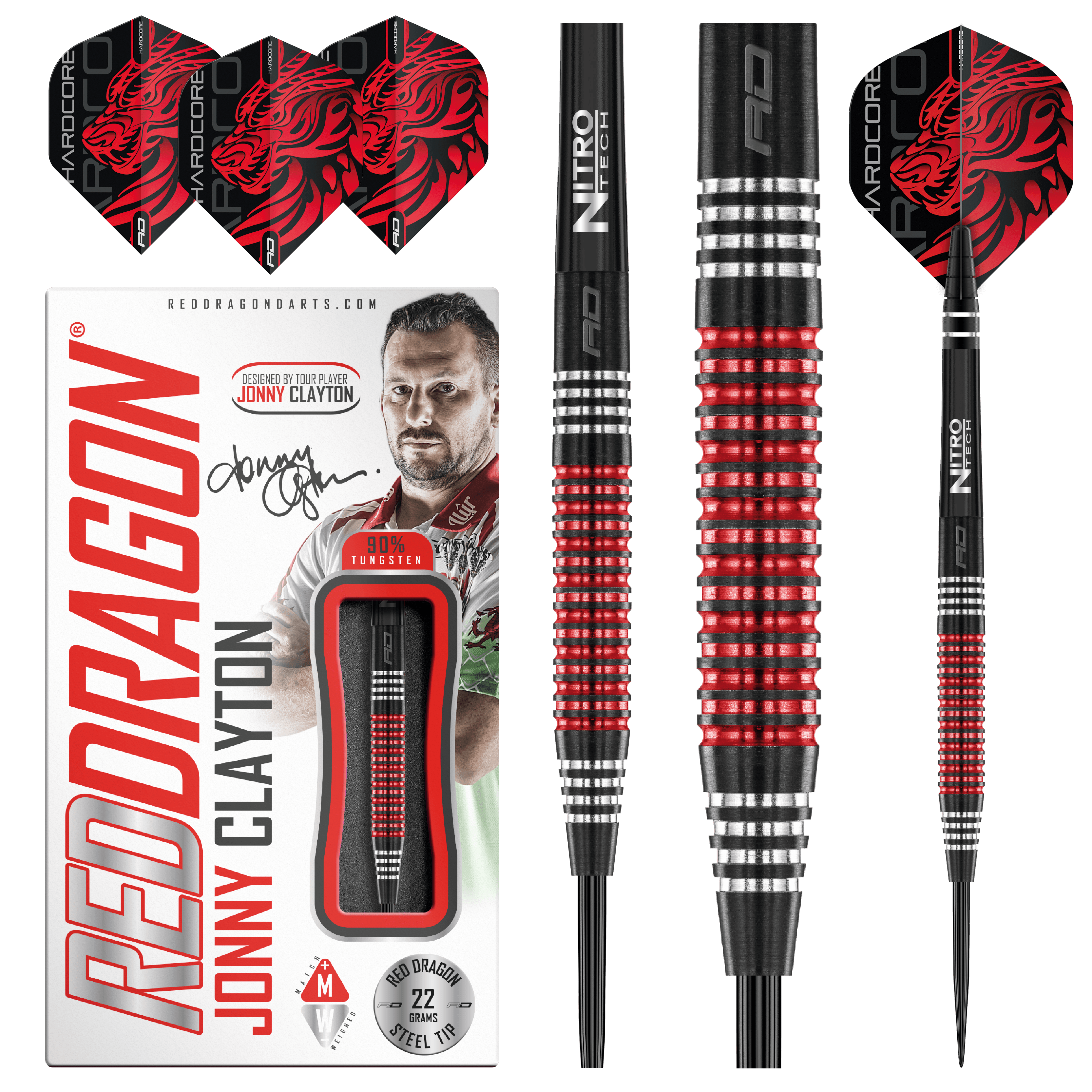 Red Dragon - Jonny Clayton S.E. 90% - Sada Steel Šípok - Direct Darts - 2