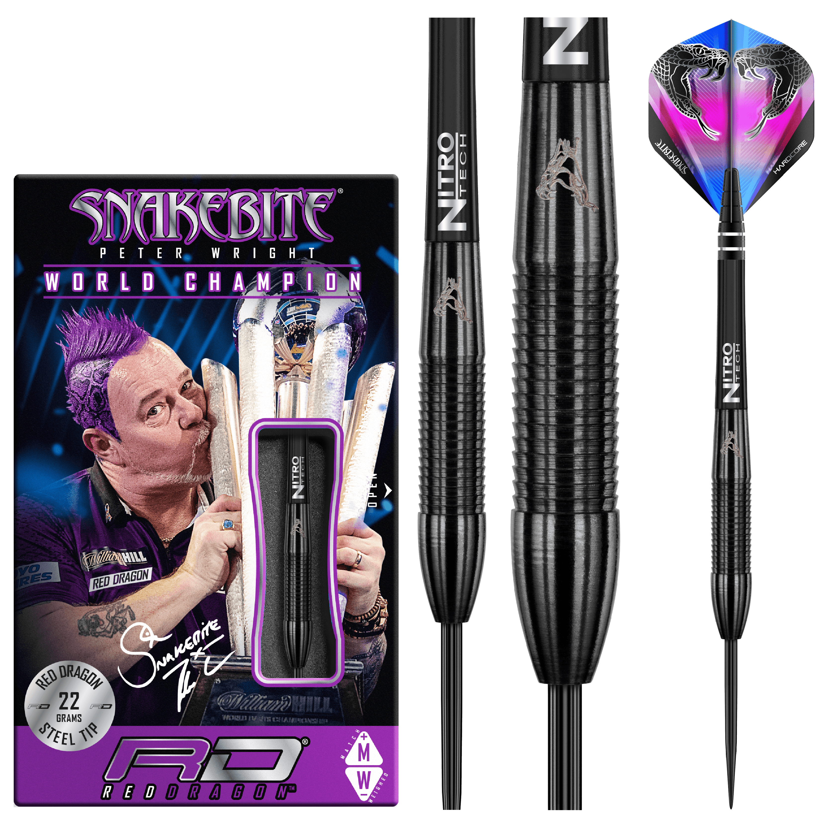 Red Dragon - Peter Wright Snakebite 3 Black 90% - Sada Steel Šípok - Direct Darts - 2