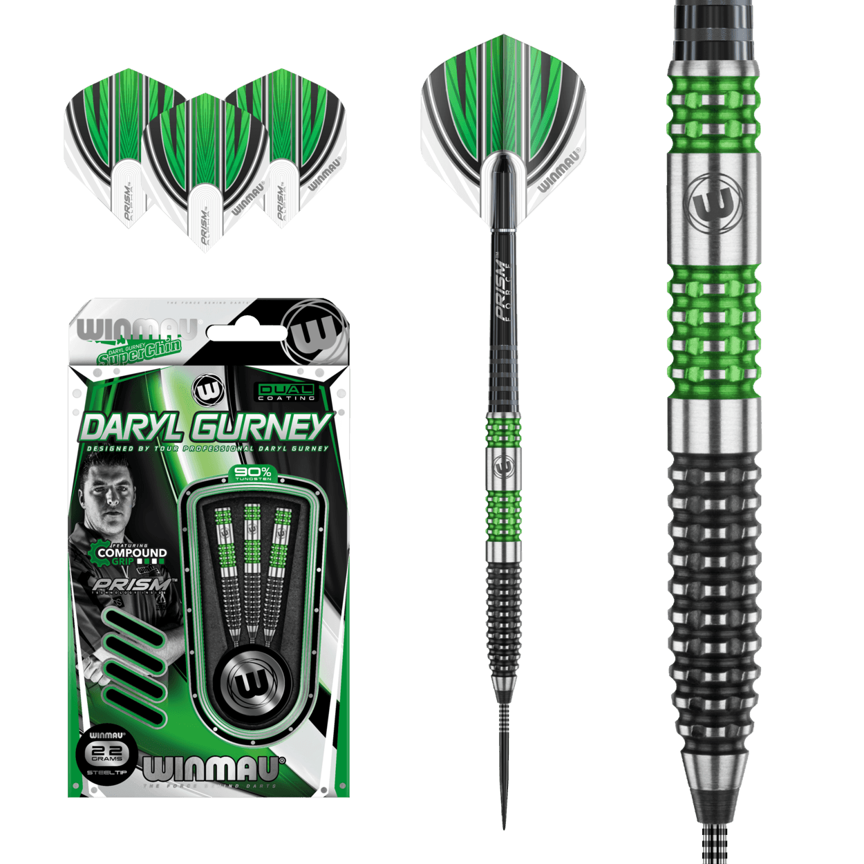 Winmau - Daryl Gurney Zelená/Čierna 90% - Sada Steel Šípok - Direct Darts - 2